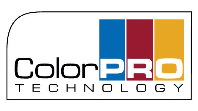 The ColorPRO Technology logo with blue, red, and yellow bars is ideal for vibrant Wall Funk Nursery Art Prints and high-quality cards.