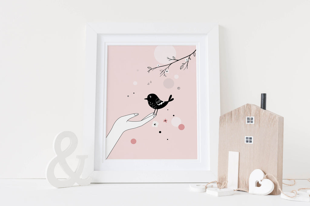 Wall Funk's Charming Boho Nursery Art Set features uplifting quotes and soft pastel illustrations, perfect for a cozy child's room.