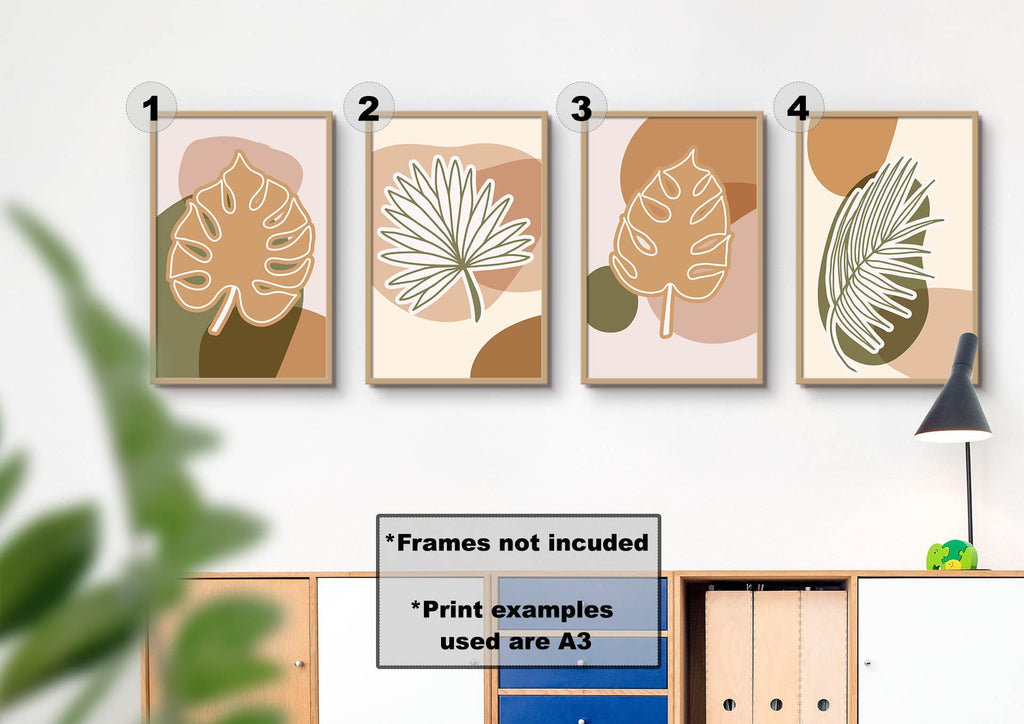 Four "Floral Abstract Wall Art" prints by Wall Funk feature earthy tones and fit beautifully with furniture.