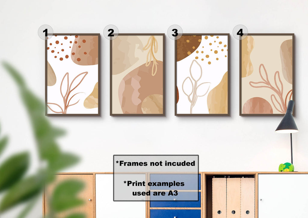 Wall Funk's floral abstract prints set of 4 on A3 high-quality card, no frames. Stylish & Chic Neutral Tones for a botanical vibe.