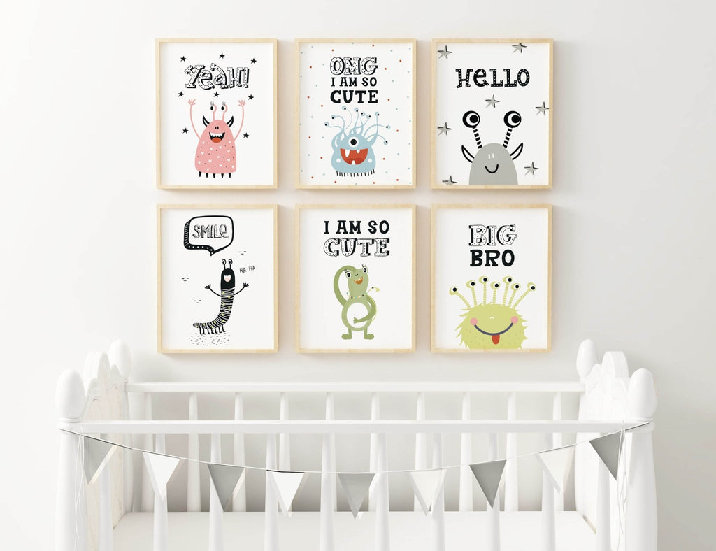 Adorable Alien Themed Nursery Wall Art Prints - Perfect for Child's Room Decor - Wall Funk