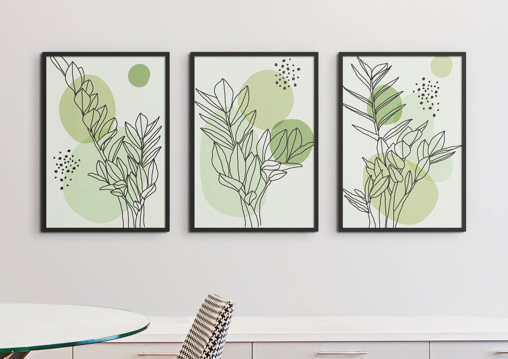 Beautiful Floral Abstract Wall Art Prints Featuring Minimalist Botanical Designs in Calming Greens - Wall Funk