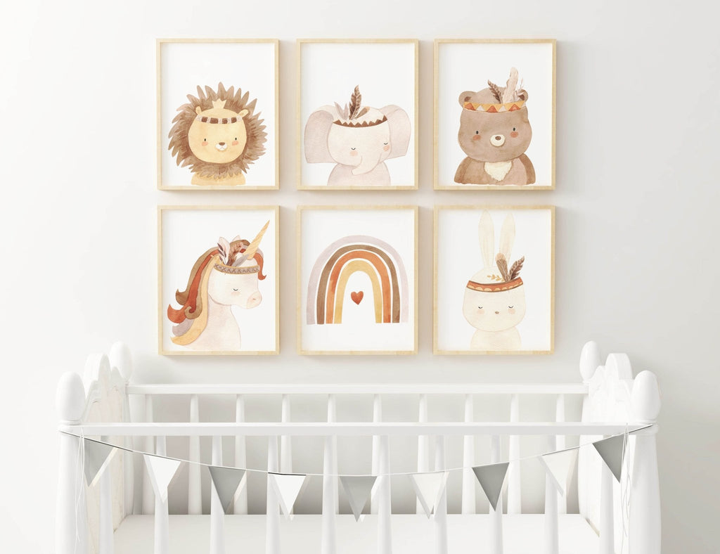 Bohemian Safari Animal Wall Art Prints for Kid's Rooms - Charming Decor for Nursery and Playroom - Wall Funk