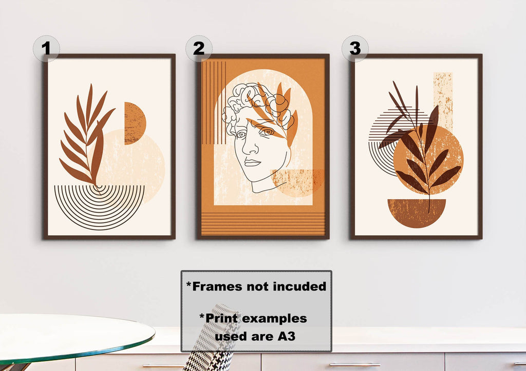 Wall Funk's Floral Abstract Wall Art (3 prints, A3) features modern earthy tones on high-quality card. Numbered 1-3, frames not included.