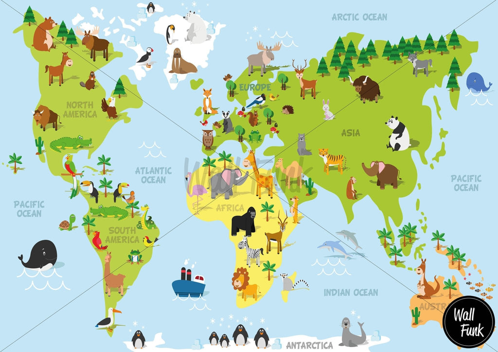 Animals of the World Map Mural Sample - Wall Funk