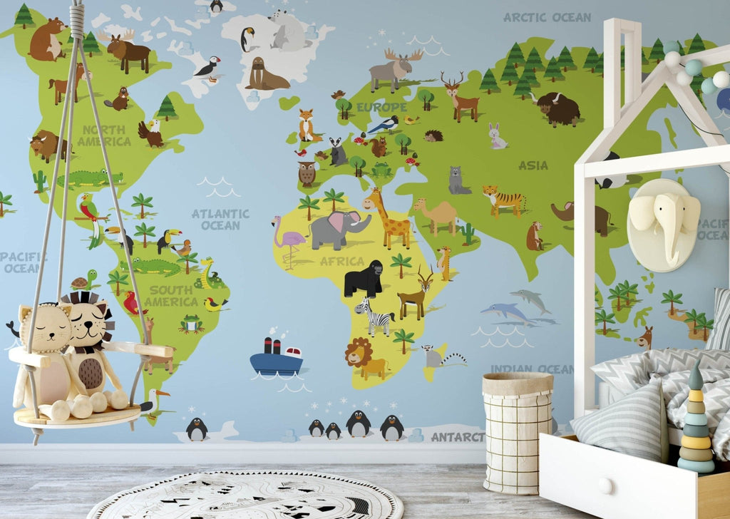 Animals of the World Map Mural - Wall Funk