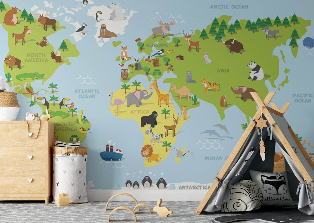 Animals of the World Map Mural - Wall Funk