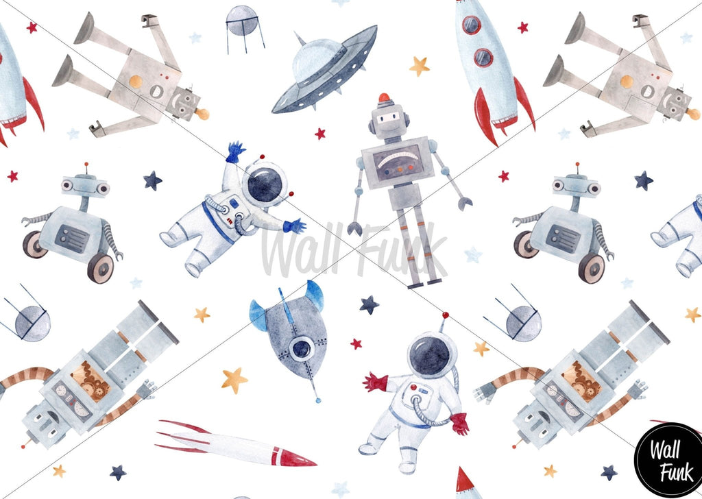 Astronauts and Rockets Wallpaper Sample - Wall Funk