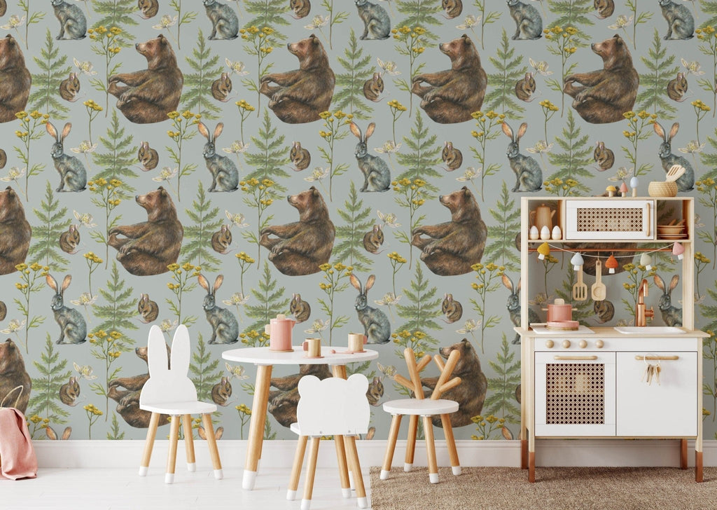 Bear & Rabbit Vintage Wallpaper Sample - Wall Funk