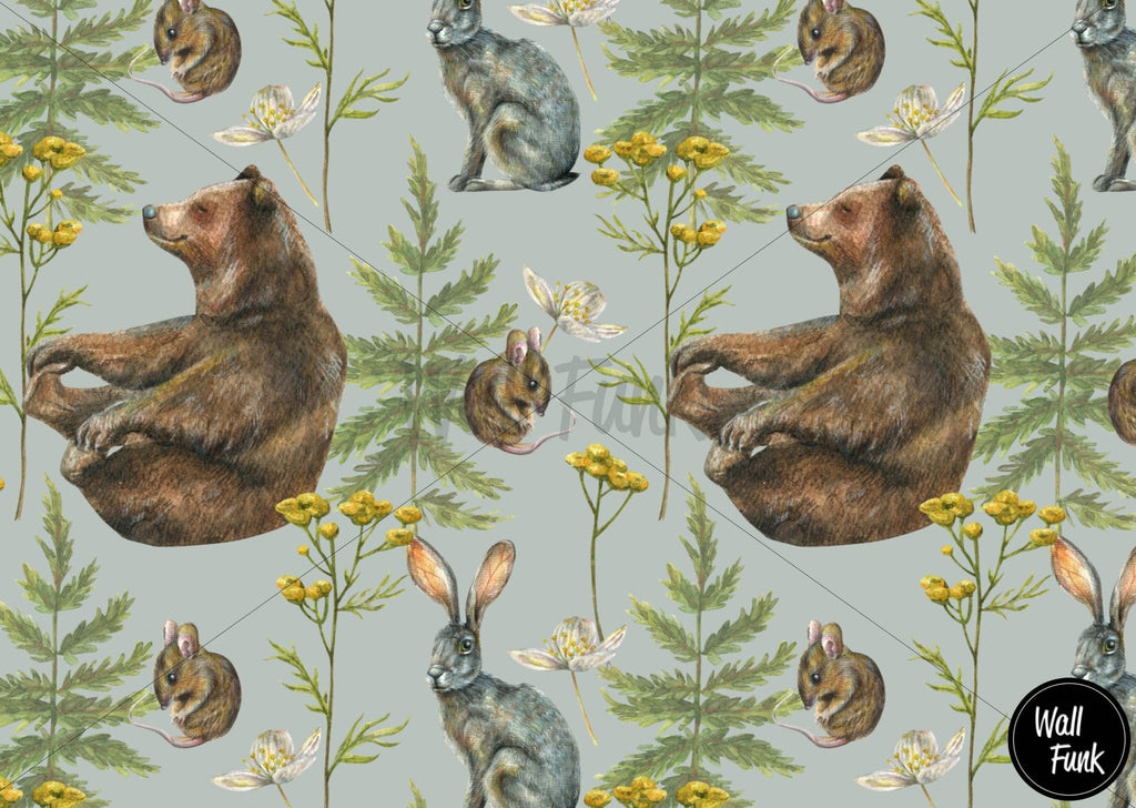Bear & Rabbit Vintage Wallpaper - Wall Funk