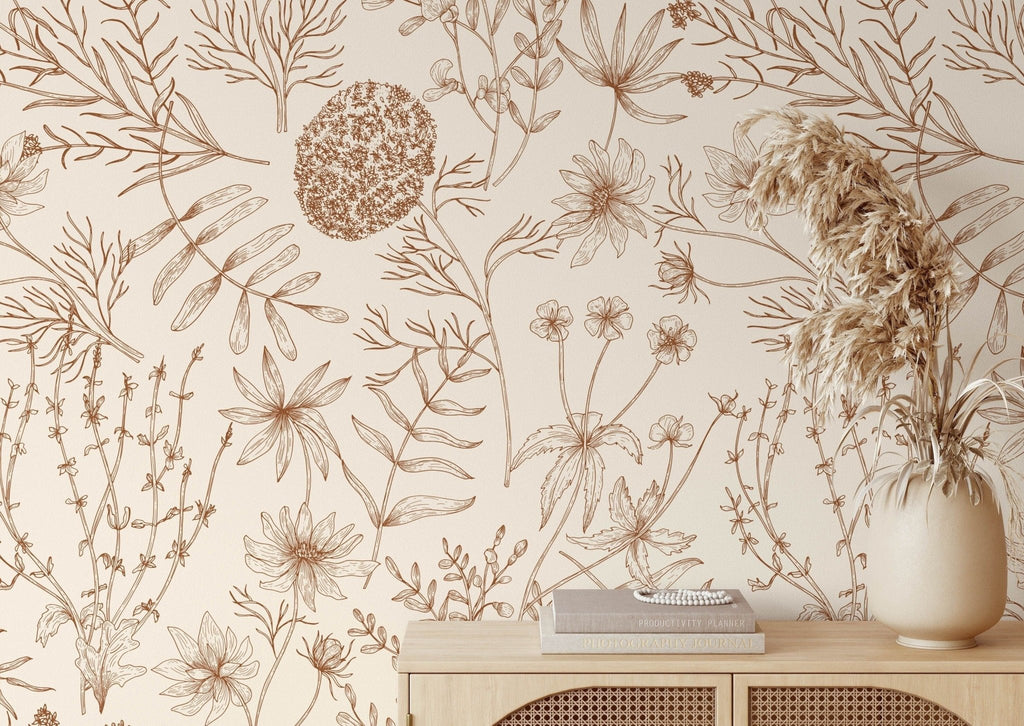 Beige Floral Wallpaper Sample - Wall Funk