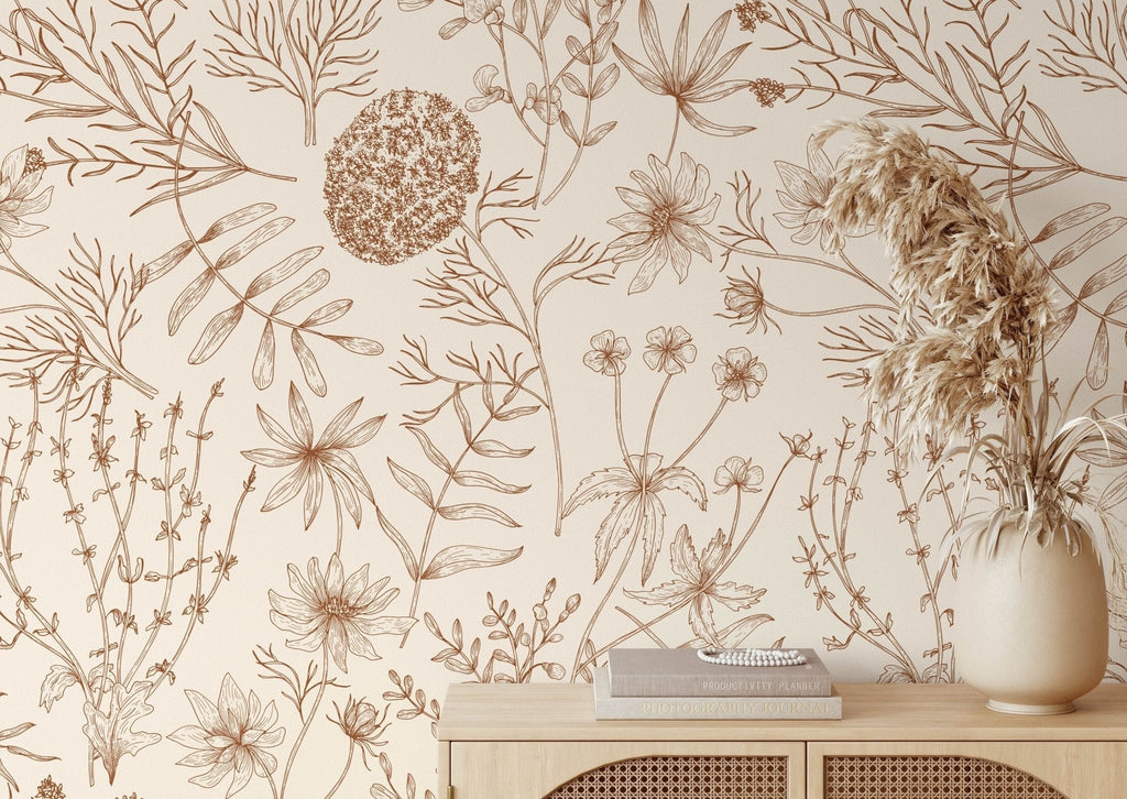 Beige Floral Wallpaper - Wall Funk