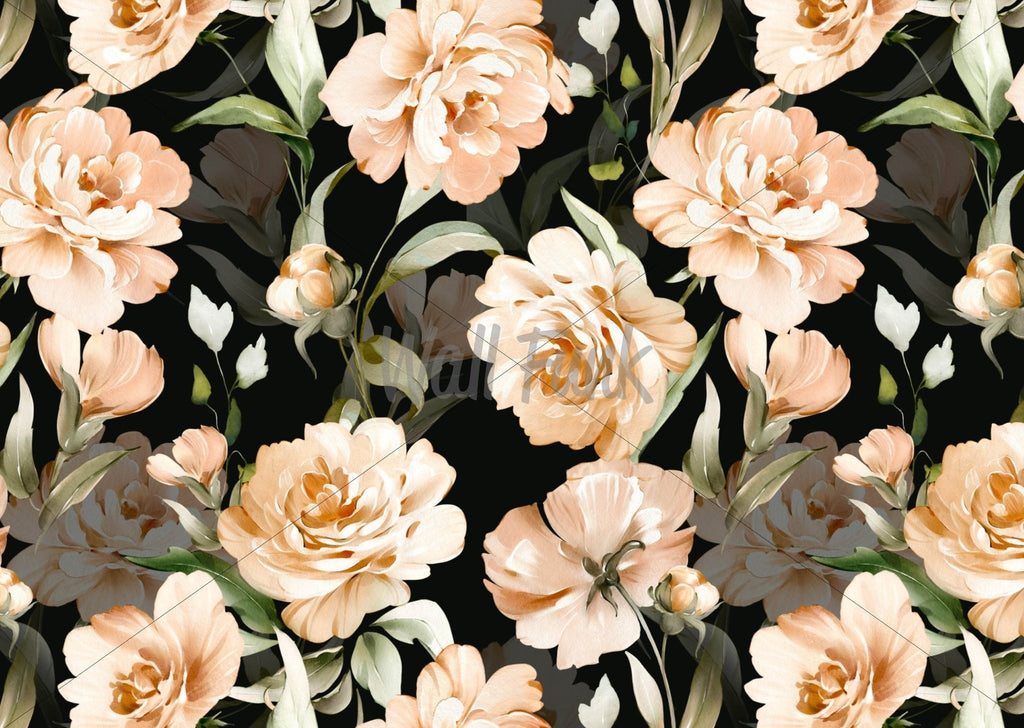 Black and Peach Floral Wallpaper Sample - Wall Funk
