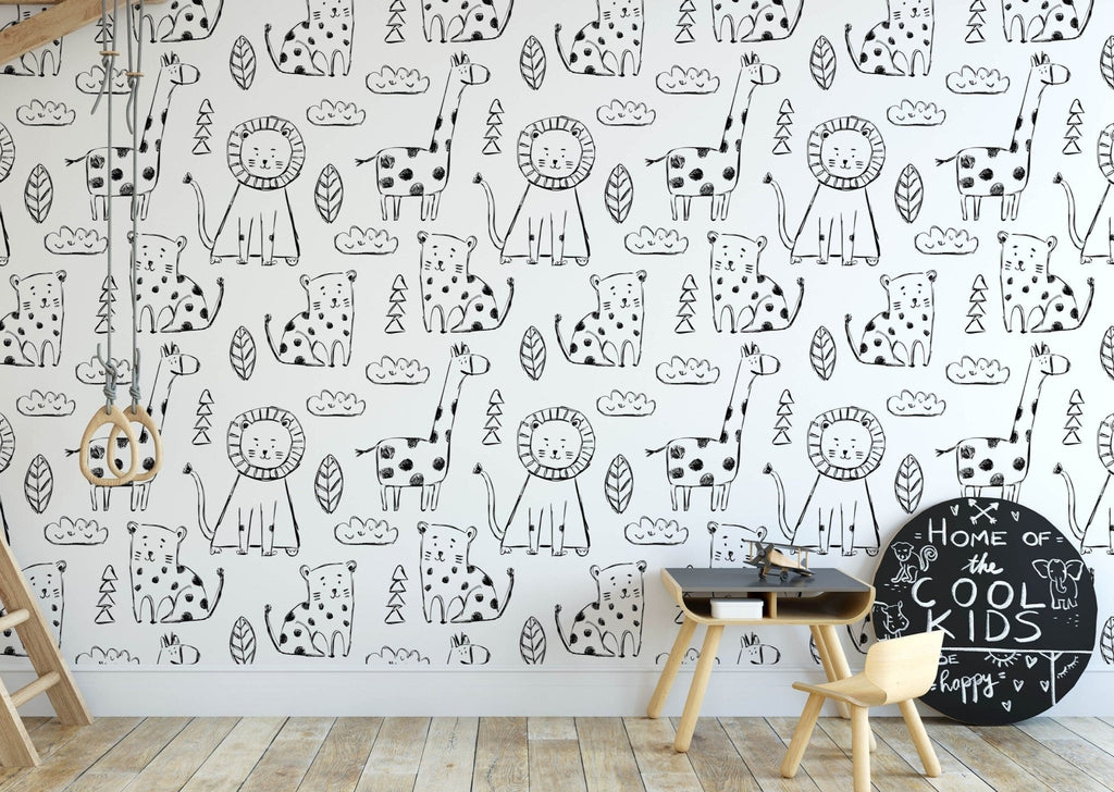 Black and White Safari Wallpaper Sample - Wall Funk