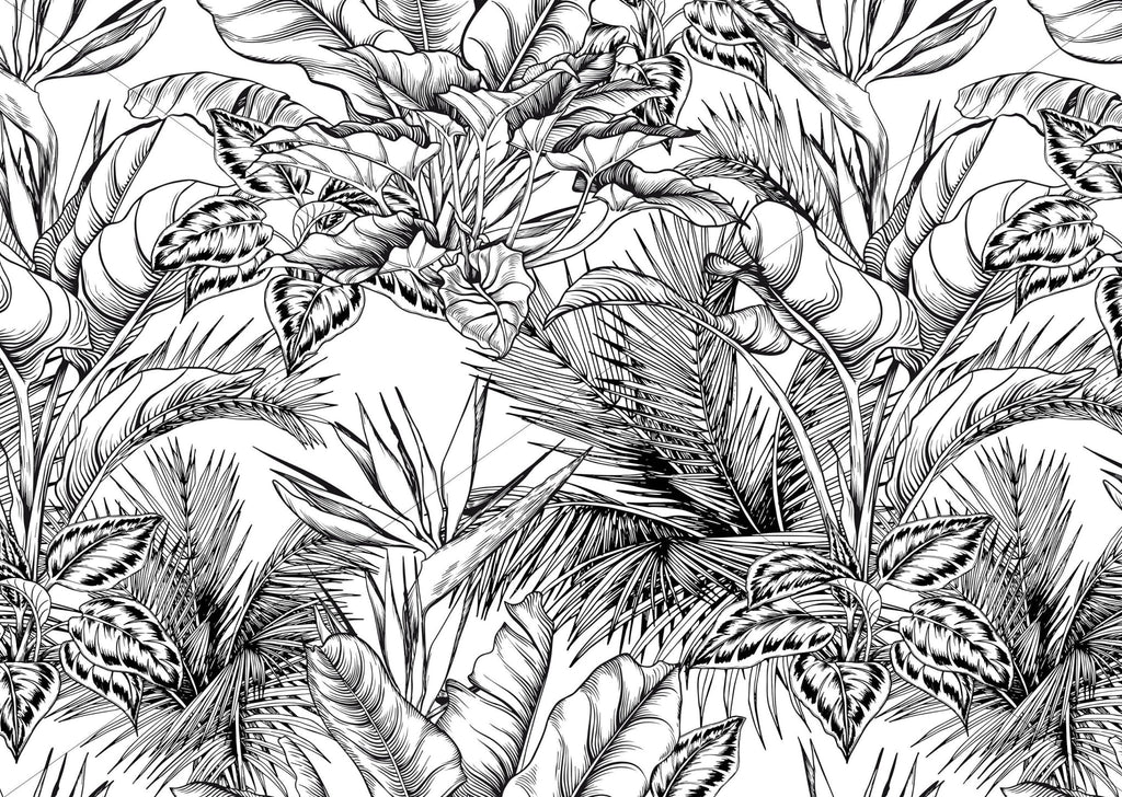 Black and White Tropical Wallpaper Sample - Wall Funk