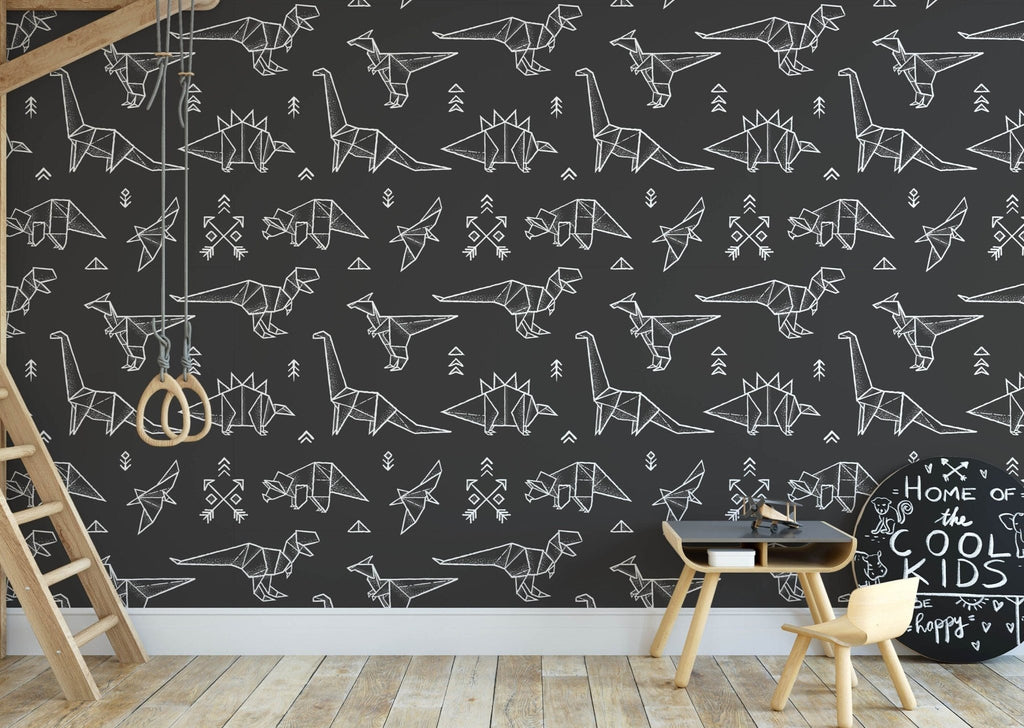Black Origami Dinosaurs Wallpaper Sample - Wall Funk