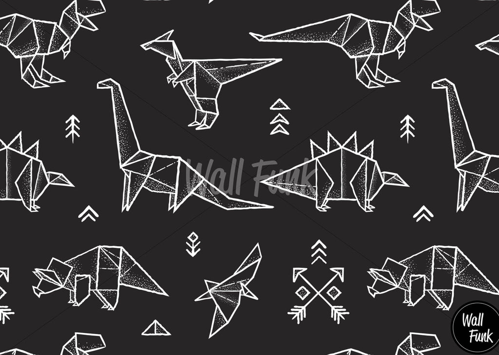 Black Origami Dinosaurs Wallpaper - Wall Funk