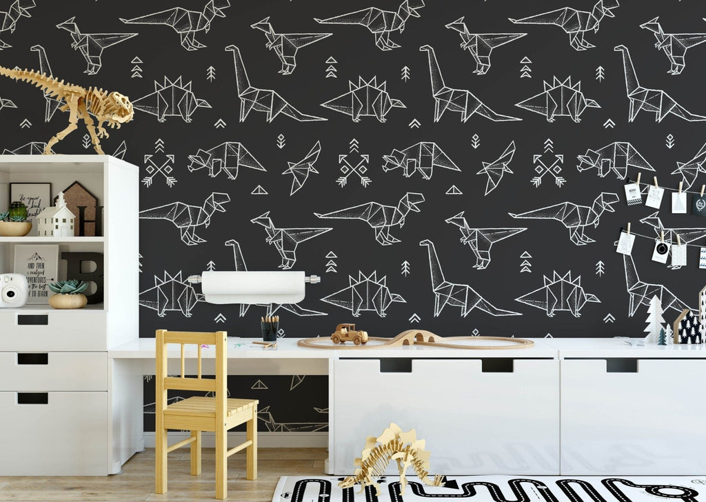 Black Origami Dinosaurs Wallpaper - Wall Funk
