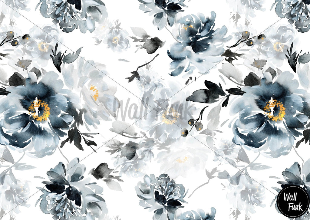 Black Watercolour Floral Wallpaper Sample - Wall Funk