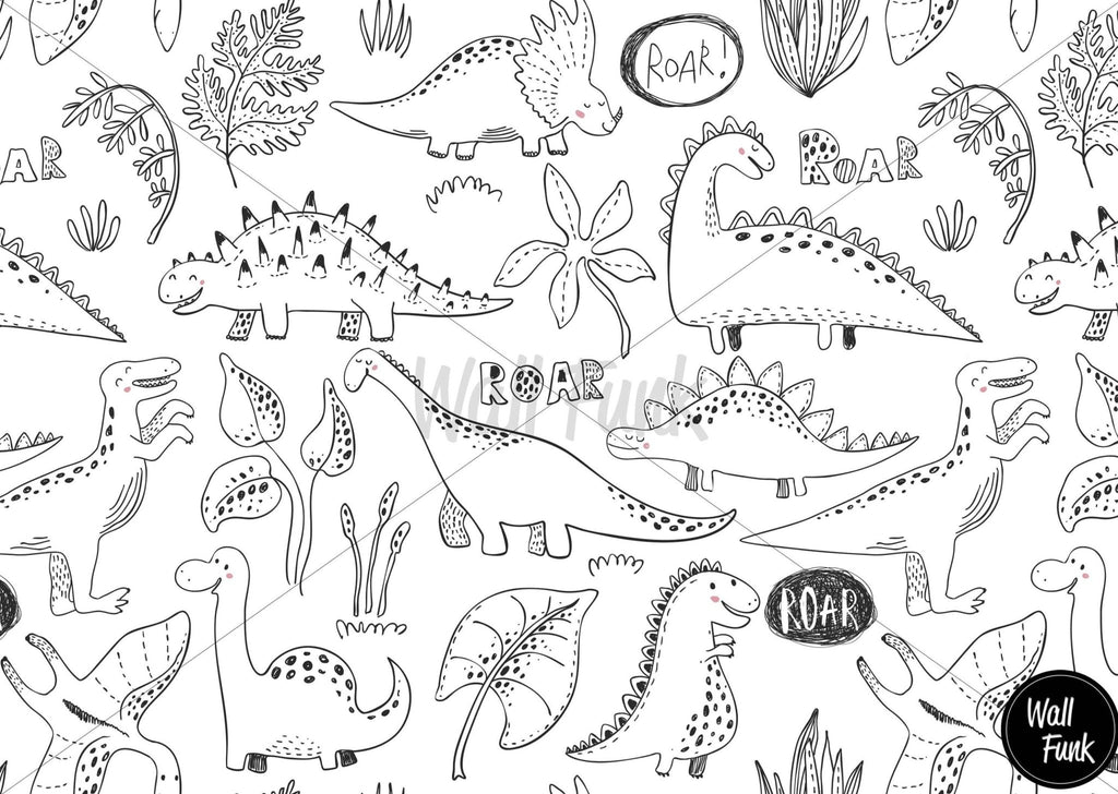 Black & White Dinosaurs Wallpaper Sample - Wall Funk