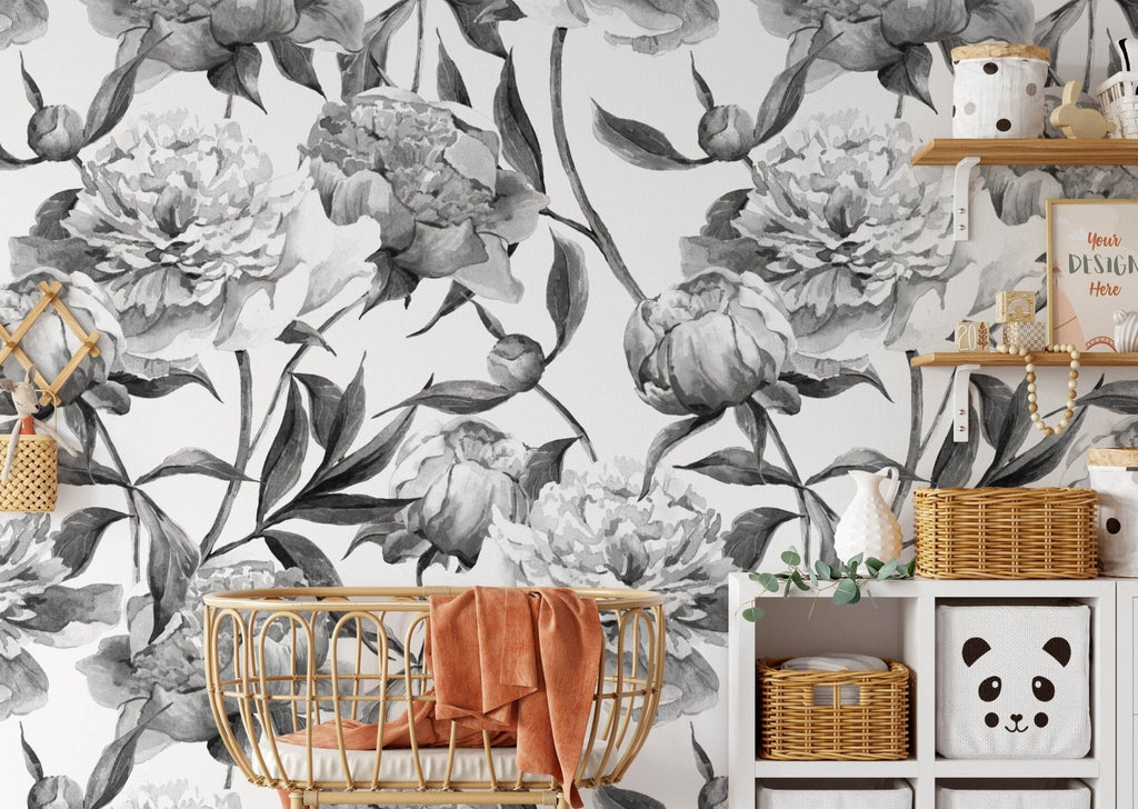 Black & White Floral Wallpaper Sample - Wall Funk