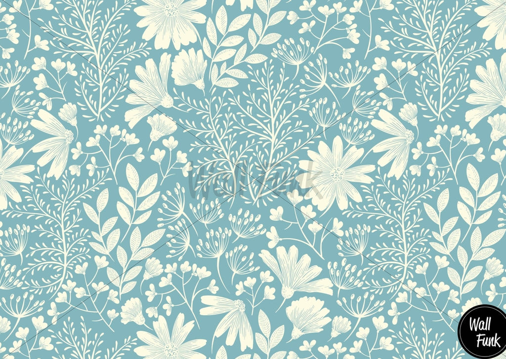 Blue & Cream Floral Wallpaper - Wall Funk