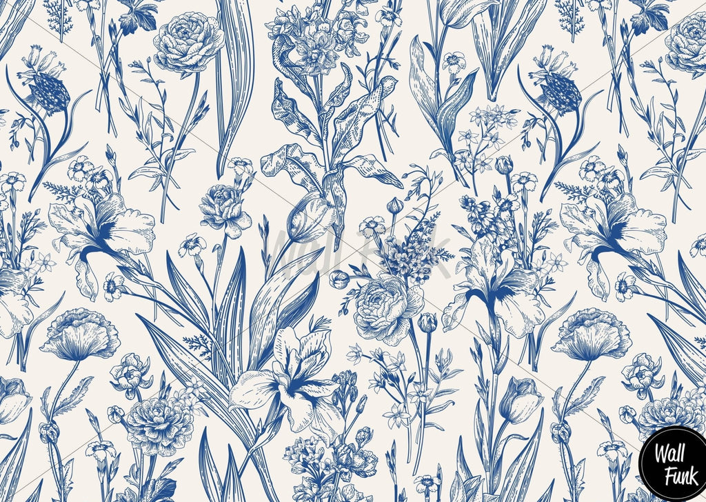 Blue Floral Vintage Wallpaper Sample - Wall Funk