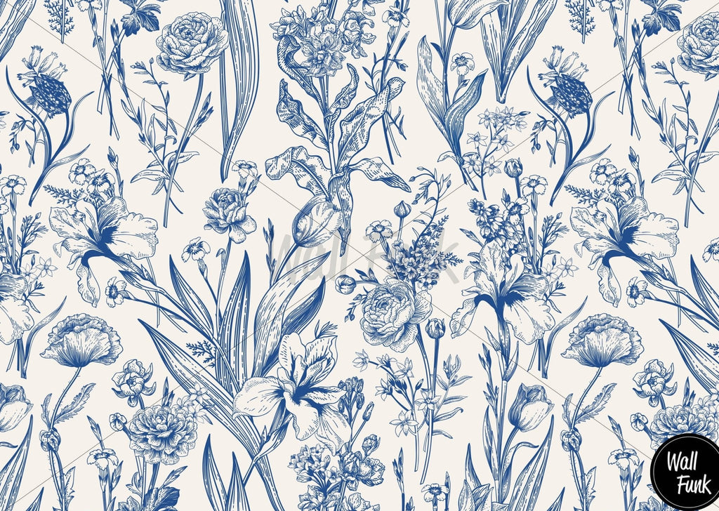 Blue Floral Vintage Wallpaper - Wall Funk