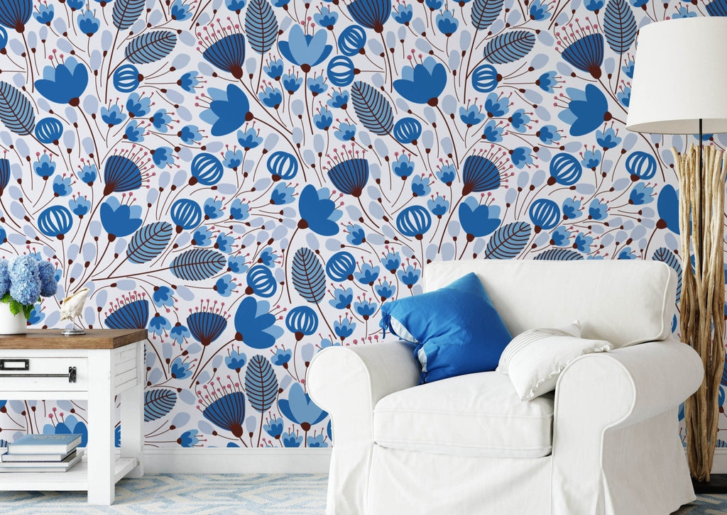 Blue Floral Wallpaper Sample - Wall Funk