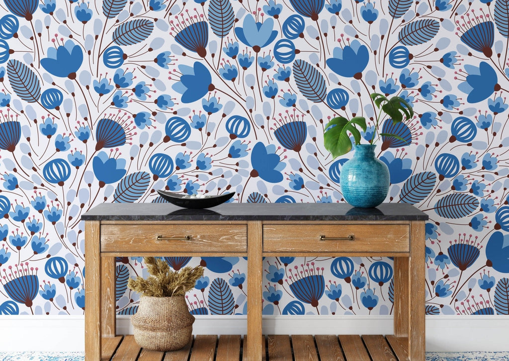 Blue Floral Wallpaper - Wall Funk