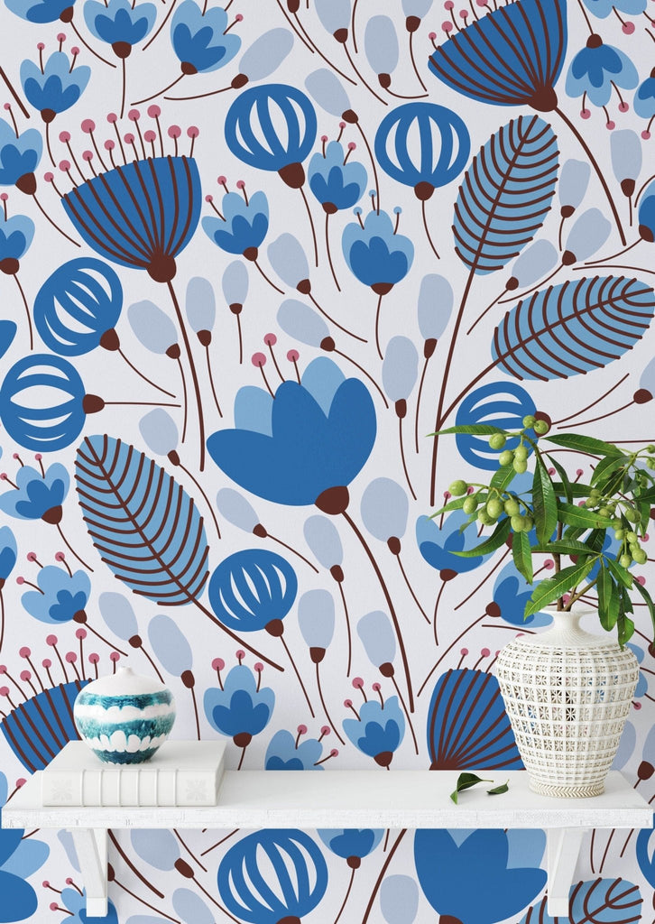 Blue Floral Wallpaper - Wall Funk