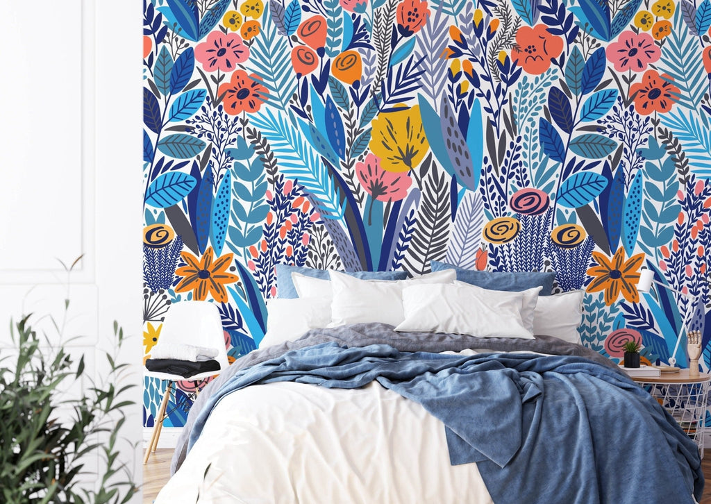 Blue Meadow Floral Wallpaper Sample - Wall Funk