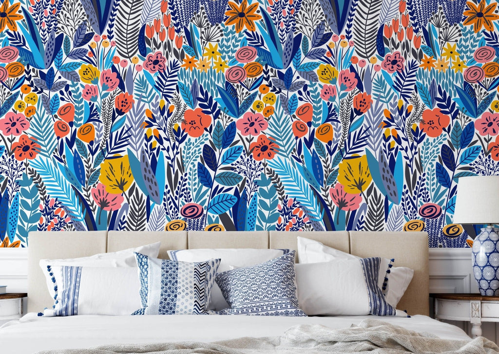 Blue Meadow Floral Wallpaper - Wall Funk