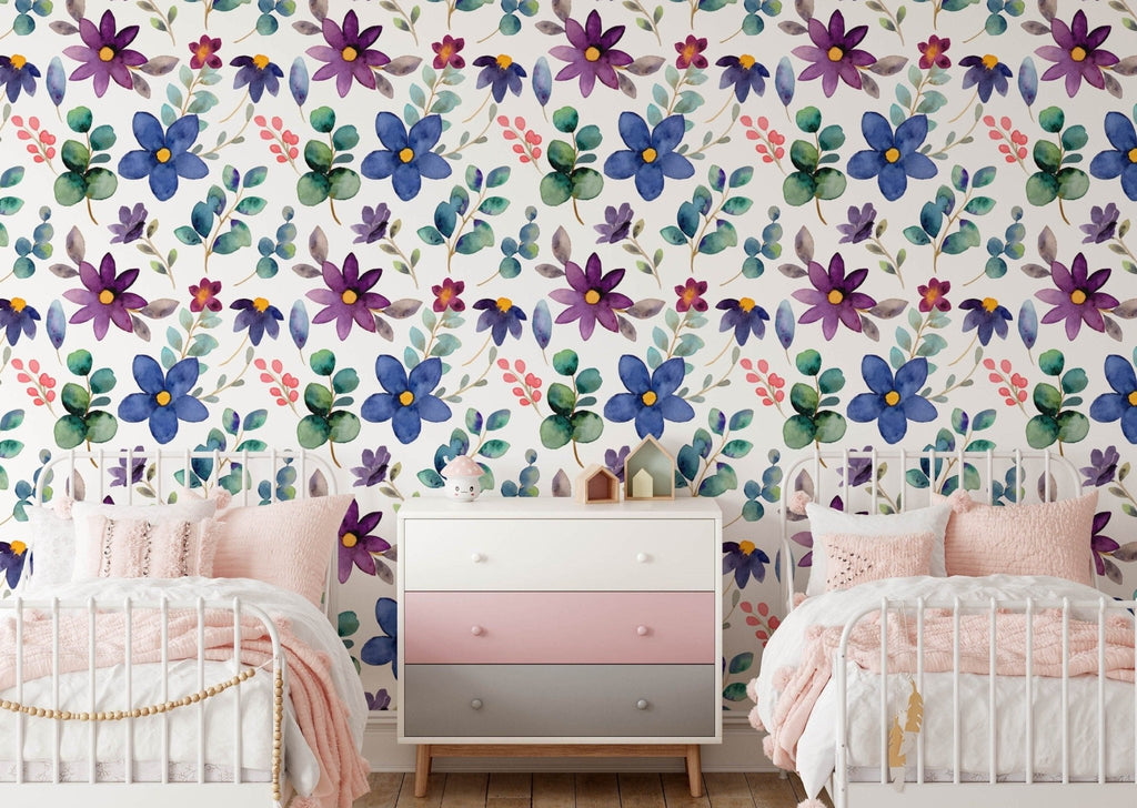 Blue & Purple Floral Wallpaper - Wall Funk