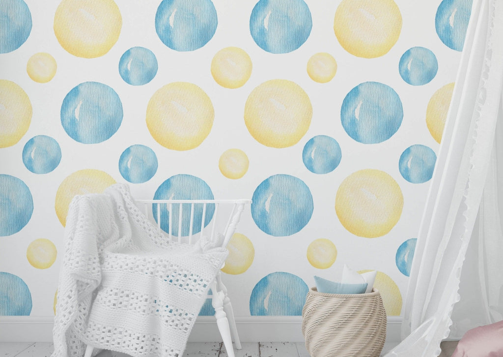 Blue & Yellow Bubbles Wallpaper - Wall Funk
