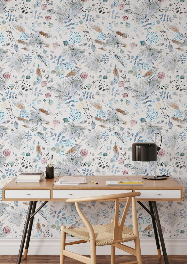 Boho Feathers Floral Wallpaper Sample - Wall Funk