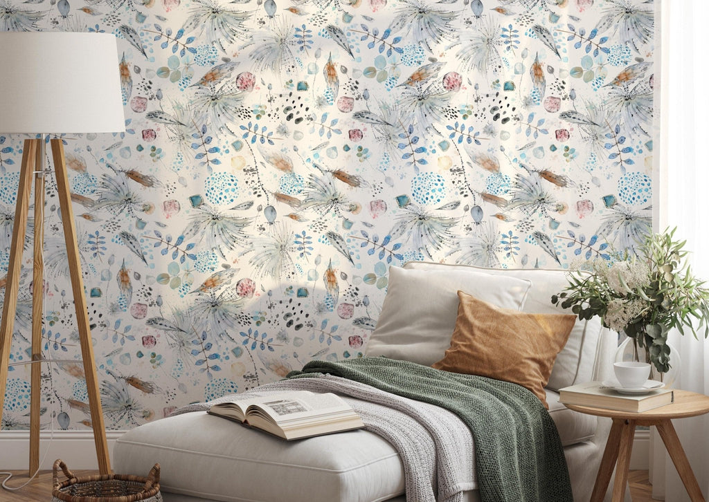 Boho Feathers Floral Wallpaper - Wall Funk