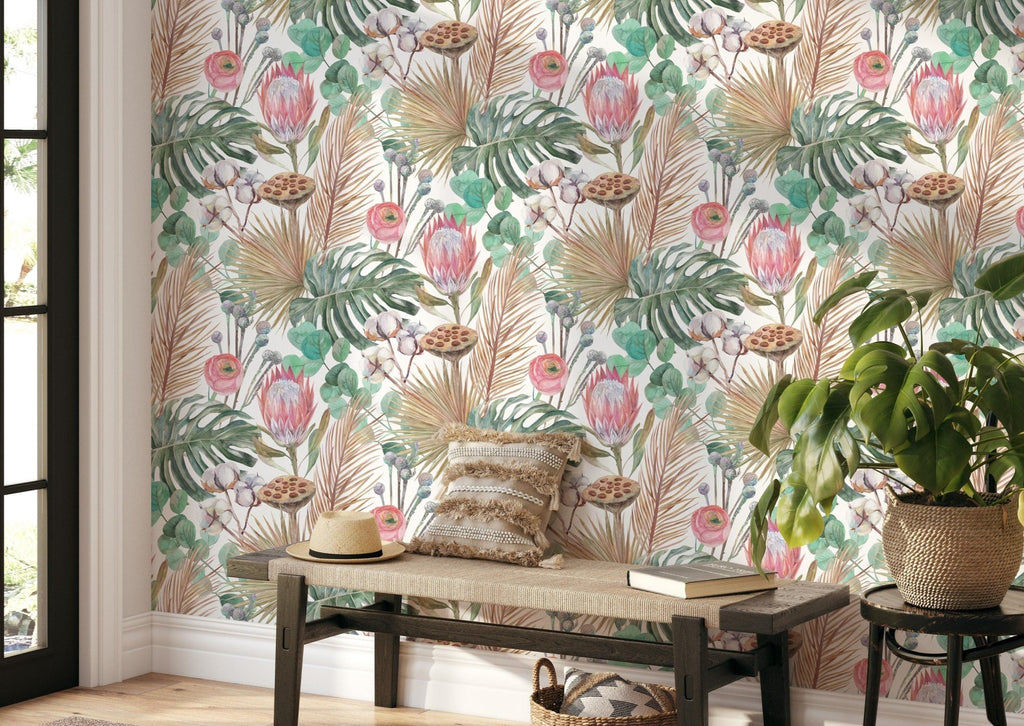 Boho Tropical Floral Wallpaper - Wall Funk