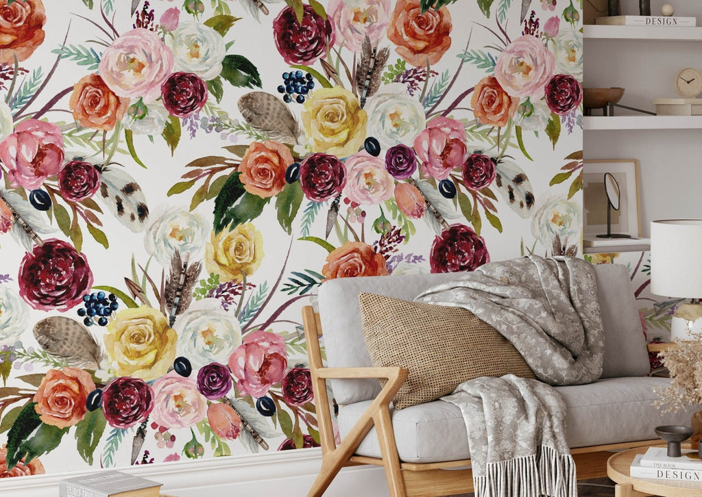 Boho Watercolour Floral Wallpaper - Wall Funk