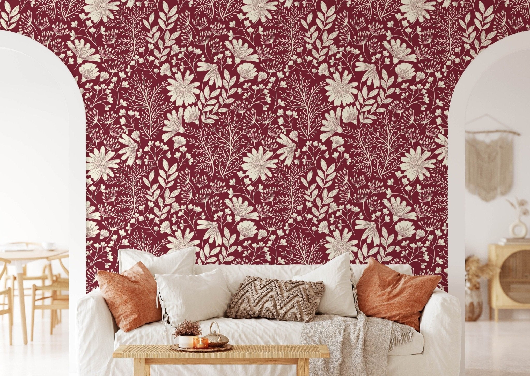 Burgundy Dining Room Wallpaper