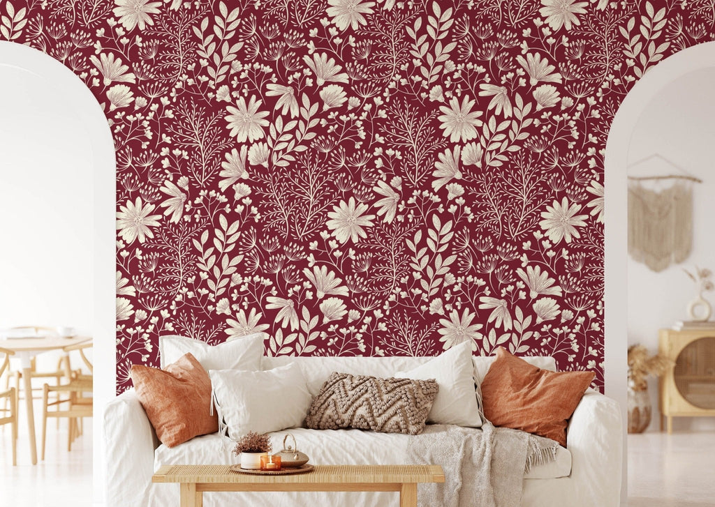 Burgundy Floral Wallpaper - Wall Funk