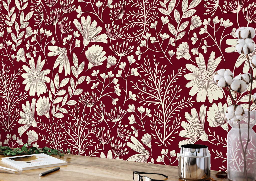 Burgundy Floral Wallpaper - Wall Funk