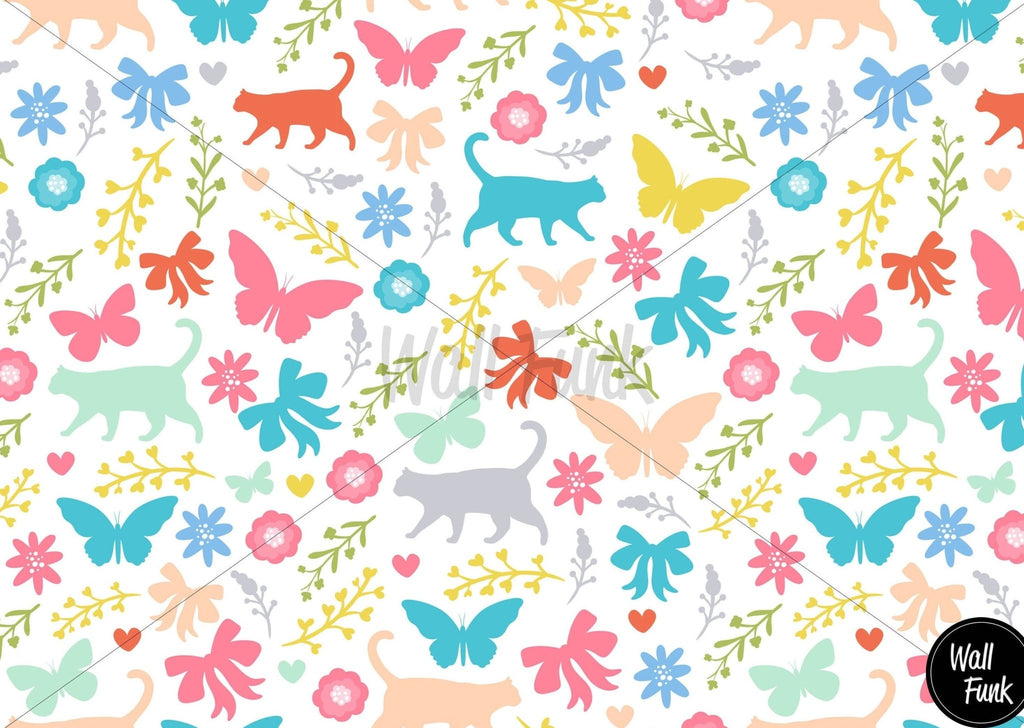 Butterflies & Cats Floral Wallpaper - Wall Funk