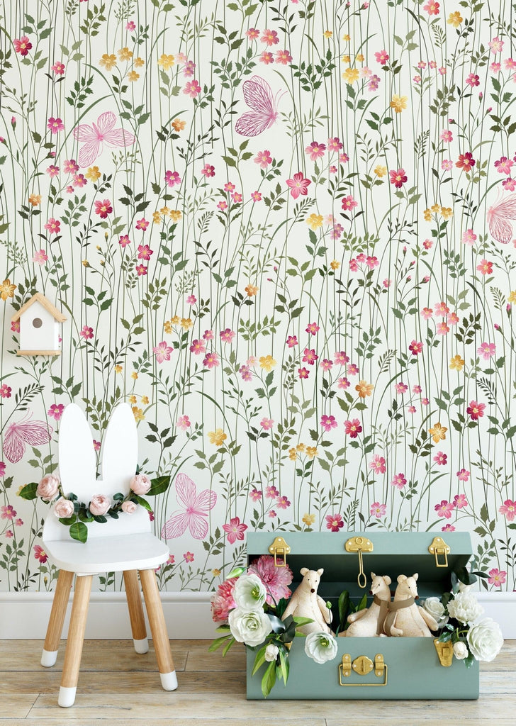 Butterflies & Flowers Wallpaper - Wall Funk