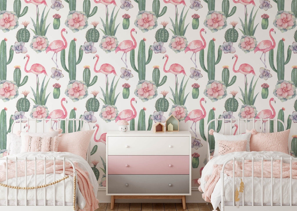 Cacti & Flamingoes Wallpaper - Wall Funk