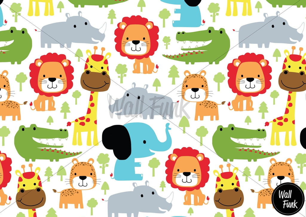 Colourful Cartoon Safari Wallpaper Sample - Wall Funk