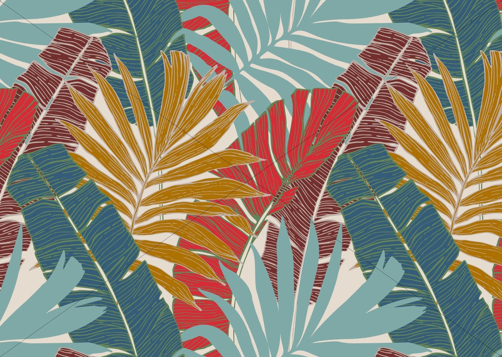Colourful Tropical Leaves Wallpaper Sample - Wall Funk