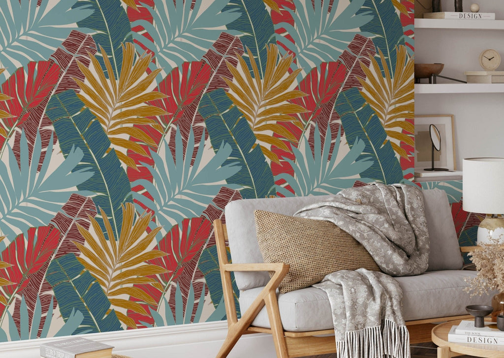Colourful Tropical Leaves Wallpaper - Wall Funk