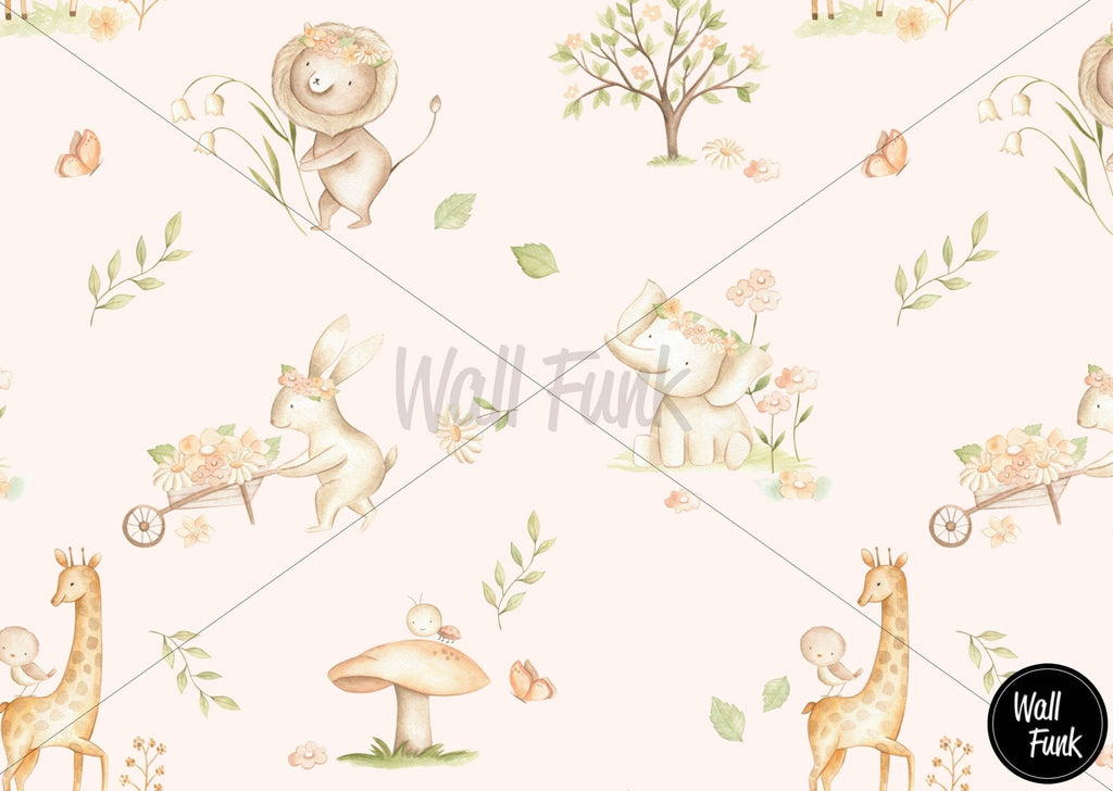 Cute Animals Pink Wallpaper Sample - Wall Funk
