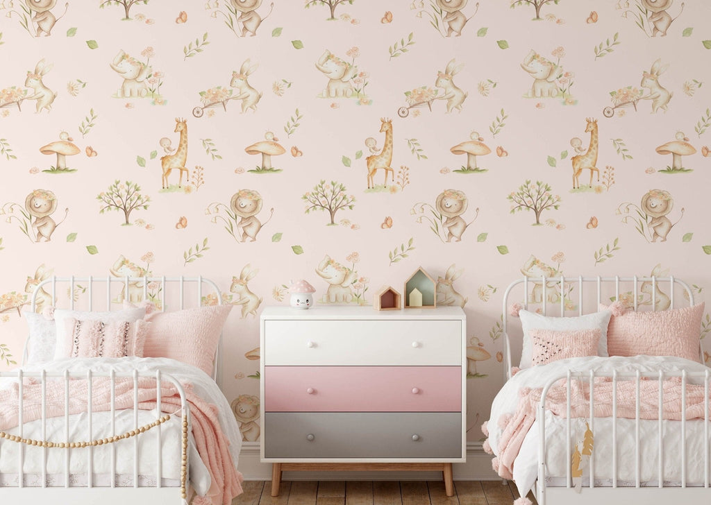 Cute Animals Pink Wallpaper - Wall Funk